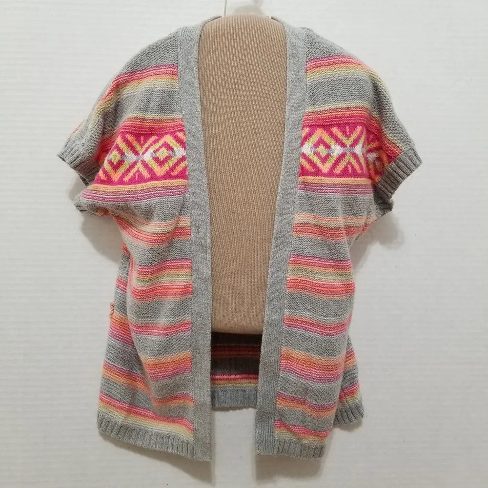 Justice cardigan 10 open front sweater striped fair isle tribal knit